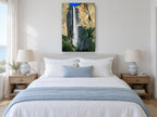 Sunlit Cliff Cascade landscape canvas print on the wall of a bedroom