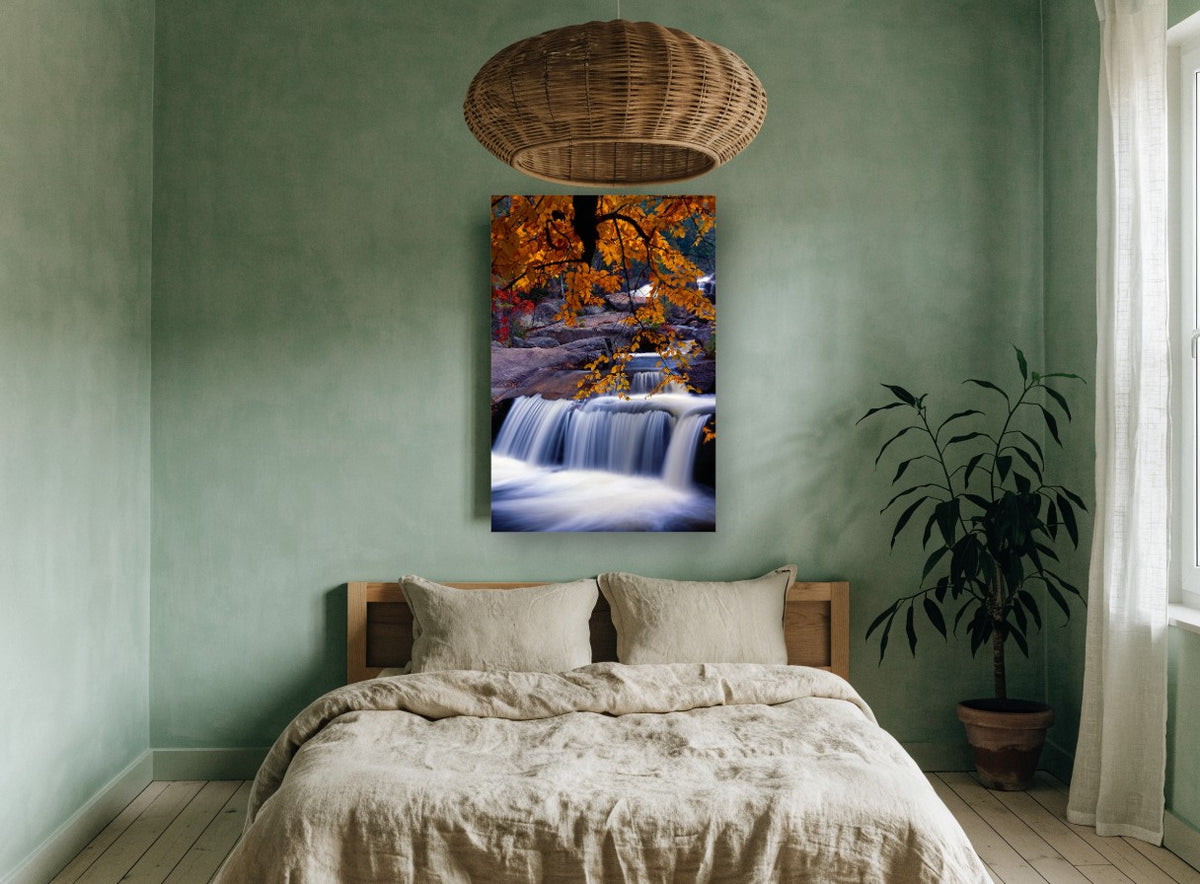 Autumn Cascade Canopy landscape canvas print on the wall of a bedroom