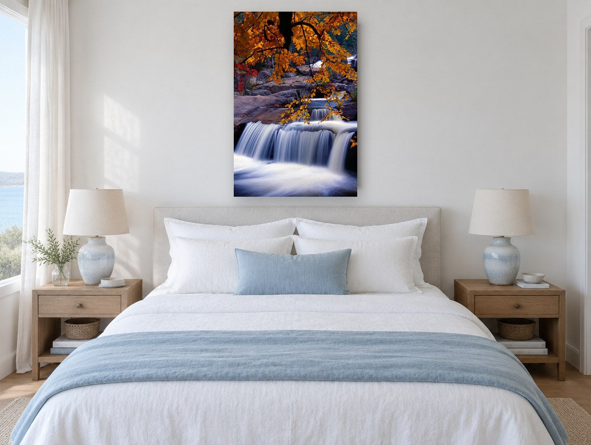 Autumn Cascade Canopy landscape canvas print on the wall of a bedroom