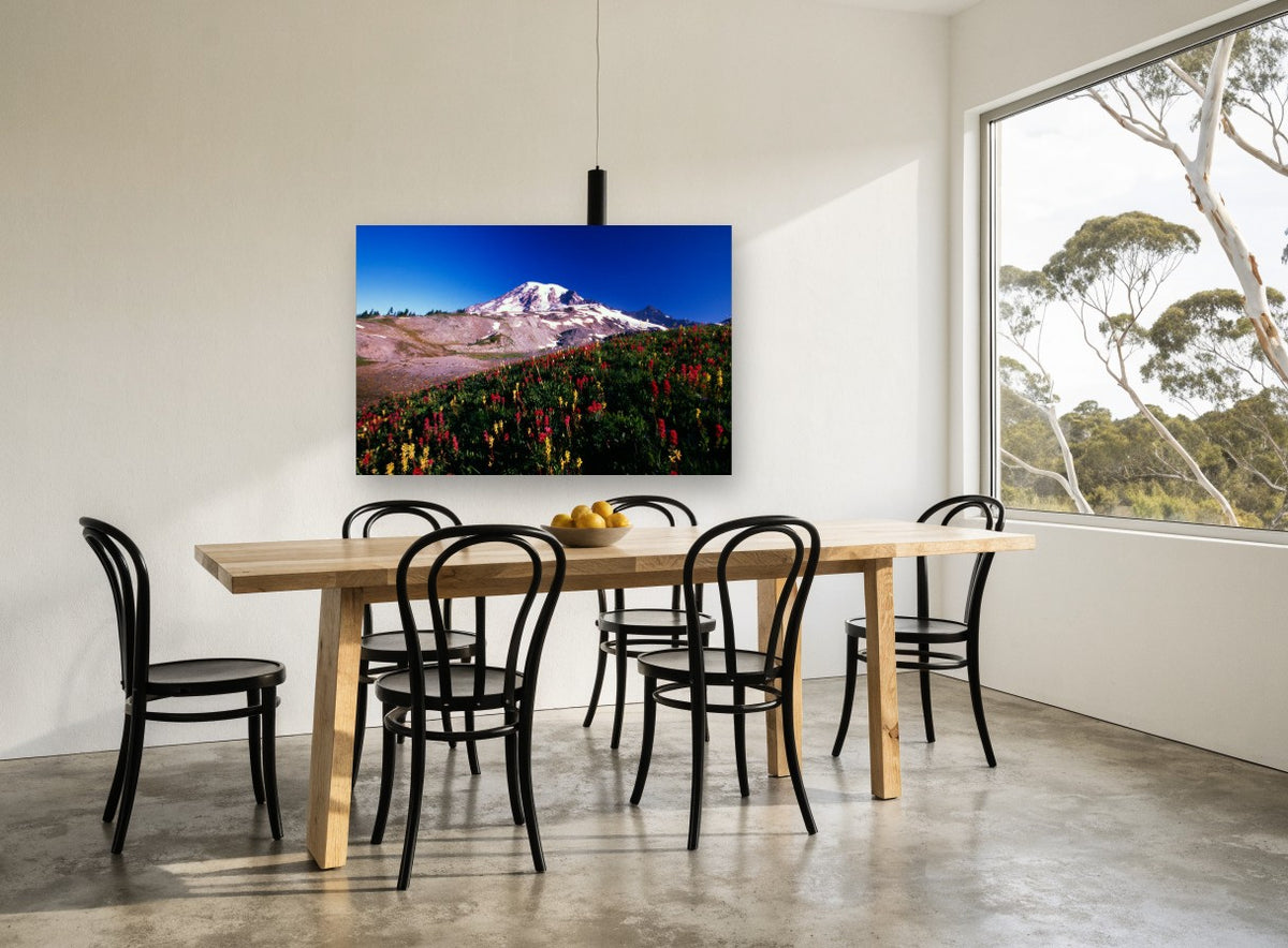 Alpine Paintbrush Slope landscape canvas print on the wall of a dining room