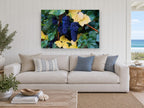 Autumn Vineyard Clusters floral canvas print on the wall of a beach house living room