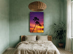Palms at Violet Dusk landscape canvas print on the wall of a bedroom