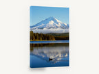 Snowcap Over Still Water, snowy mountain lake reflection photograph, landscape canvas wall art print ready to hang