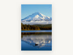 Snowcap Over Still Water, snowy mountain lake reflection photograph, landscape canvas wall art print, front view