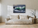 Emerald Surge coastal canvas print on the wall of a living room
