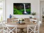 Veiled Basalt Falls landscape canvas print on the wall of a Hamptons dining room