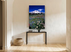 Alpine Meadow Bloom floral canvas print on the wall of a hallway
