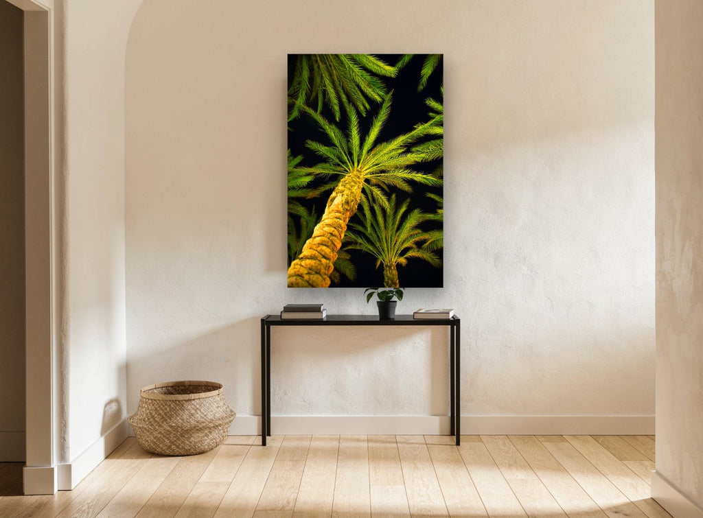 Palms After Dark landscape canvas print on the wall of a hallway