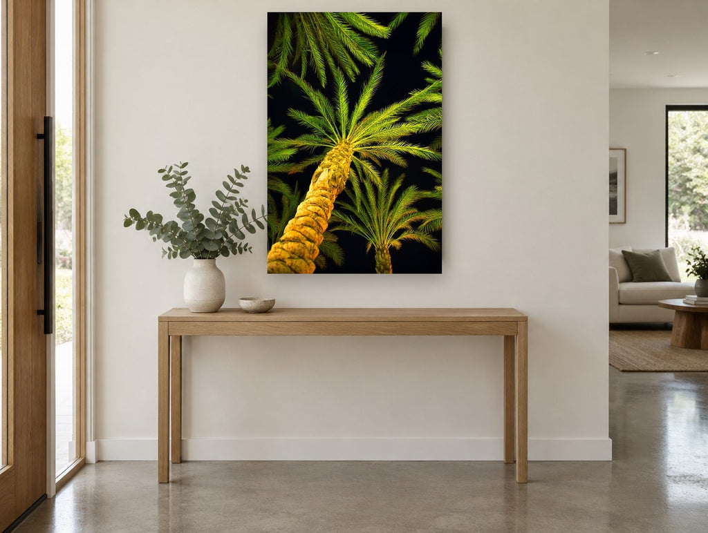 Palms After Dark landscape canvas print on the wall of a entry hall