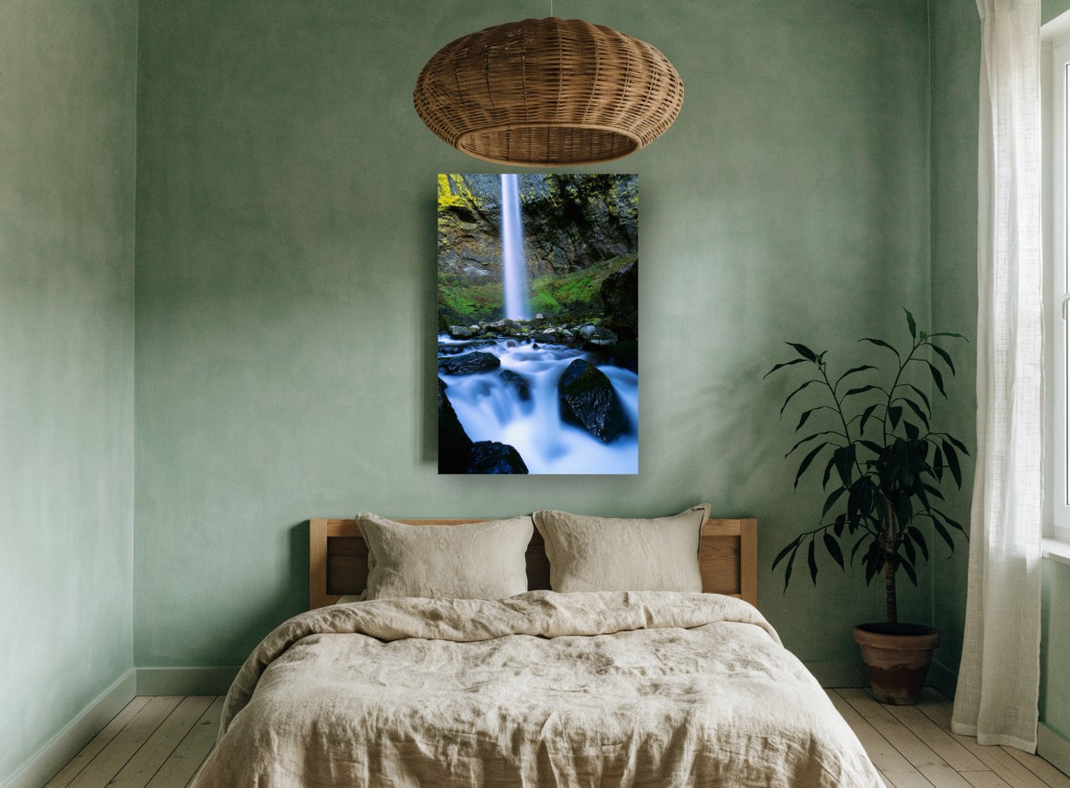 Veiled Falls Gorge landscape canvas print on the wall of a bedroom