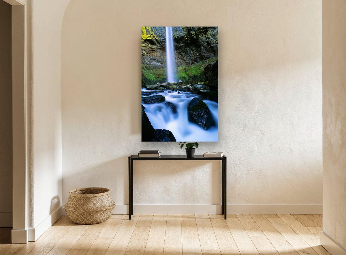 Veiled Falls Gorge landscape canvas print on the wall of a hallway