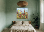 Meadow Under Blue Sky floral canvas print on the wall of a bedroom
