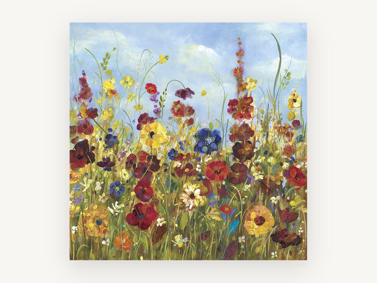 Meadow Under Blue Sky, floral canvas wall art print, front view