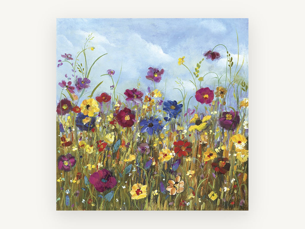 Meadow Under Blue Sky, floral canvas wall art print, front view