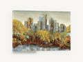 Autumn Park Towers, central park autumn skyline artwork, city canvas wall art print ready to hang