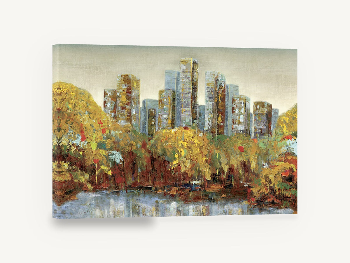 Autumn Park Towers, central park autumn skyline artwork, city canvas wall art print ready to hang