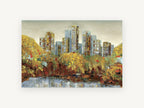 Autumn Park Towers, central park autumn skyline artwork, city canvas wall art print, front view