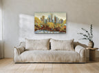 Autumn Park Towers city canvas print on the wall of a living room