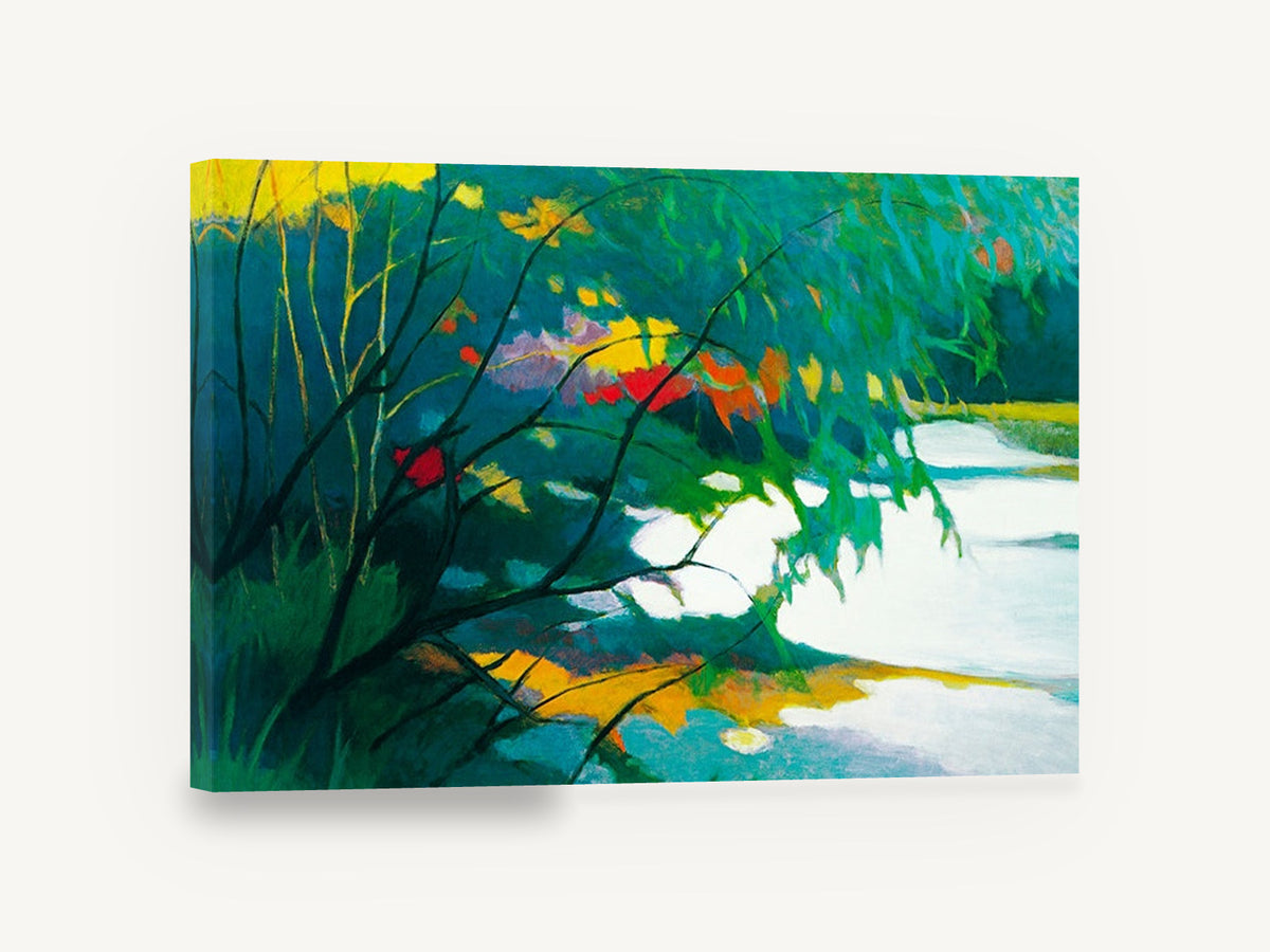 Willow Pool Colour, colourful willow pond landscape painting, landscape canvas wall art print ready to hang