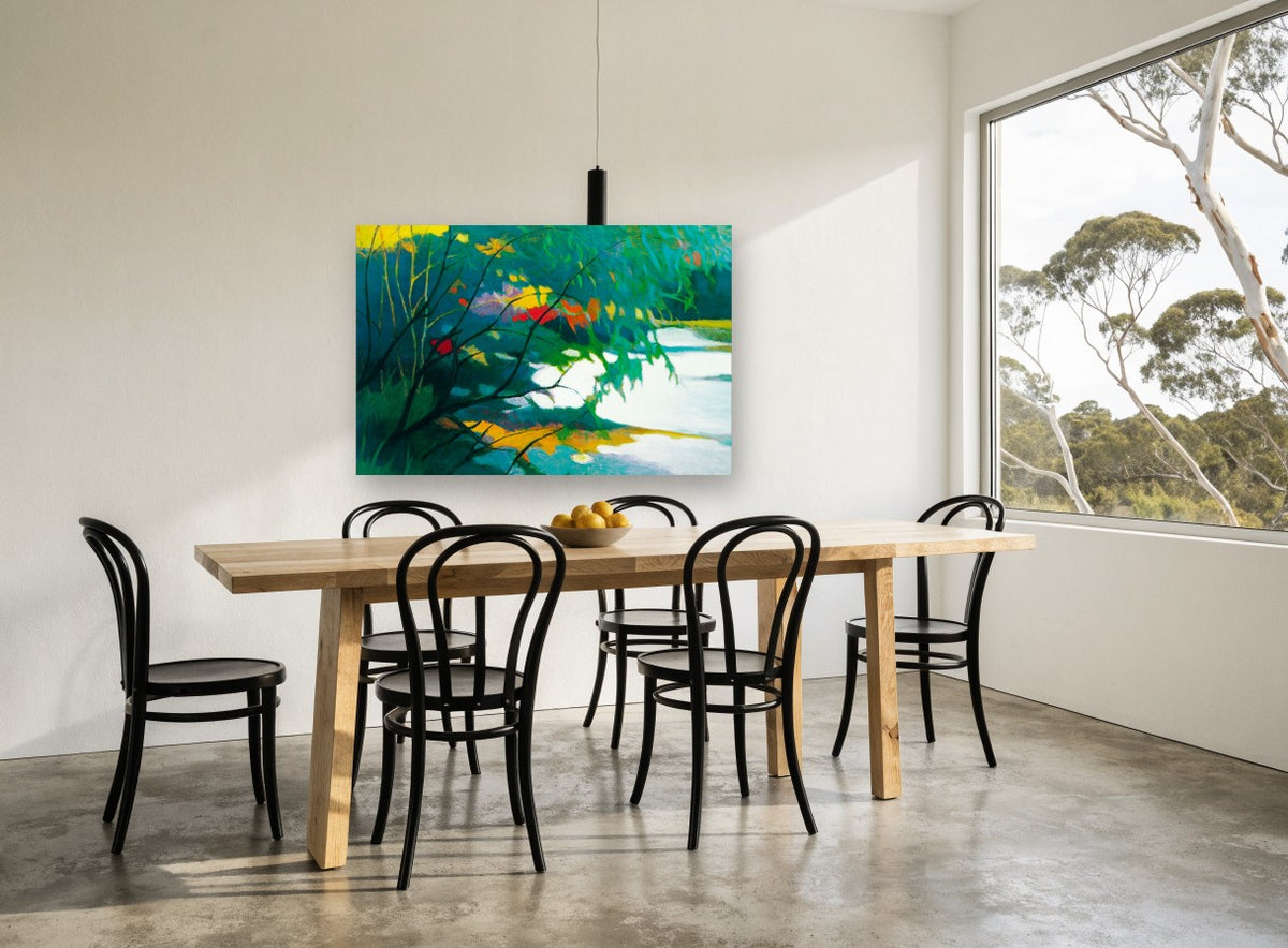 Willow Pool Colour landscape canvas print on the wall of a dining room