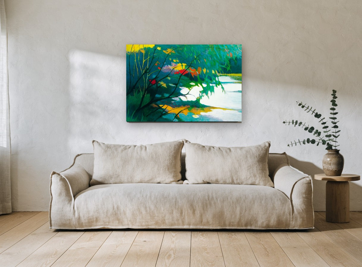 Willow Pool Colour landscape canvas print on the wall of a living room
