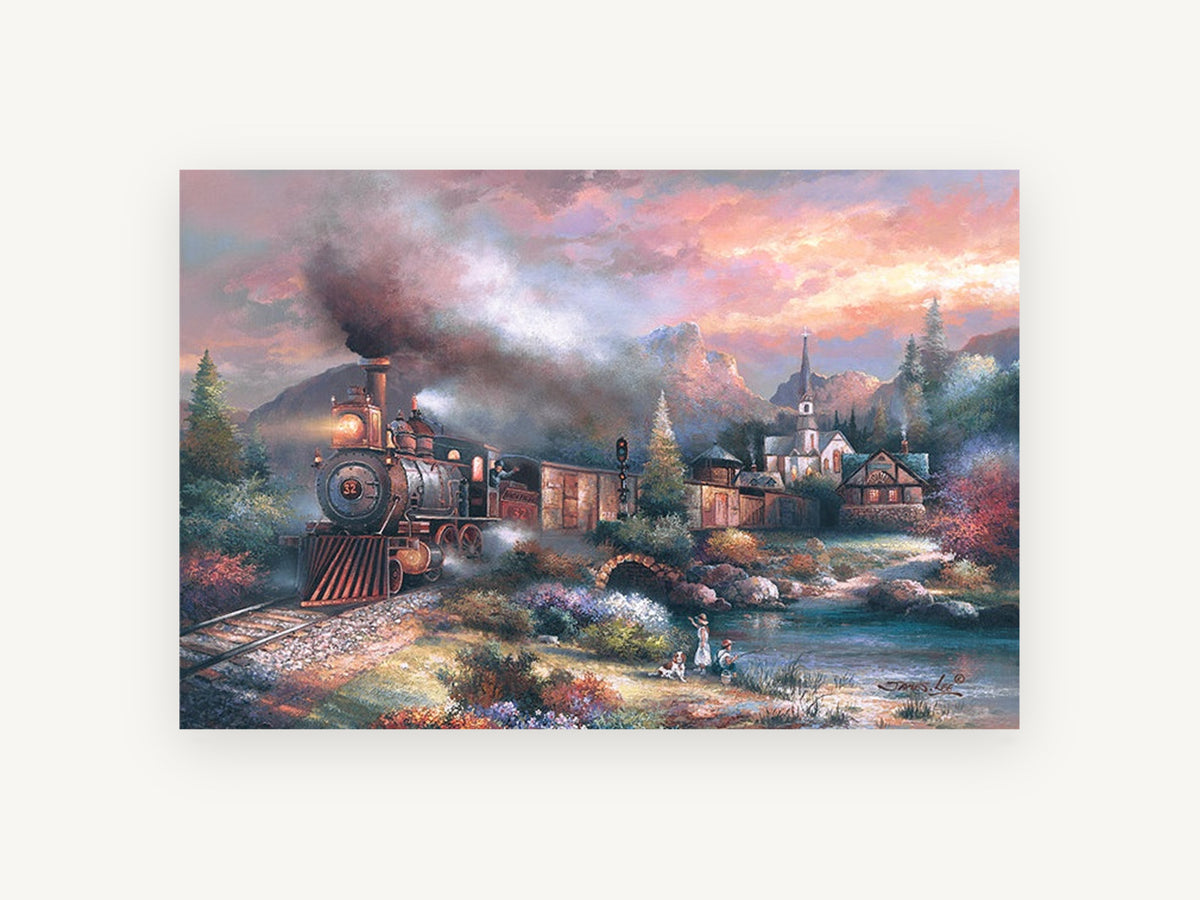 Mountain Express at Dusk, floral canvas wall art print, front view