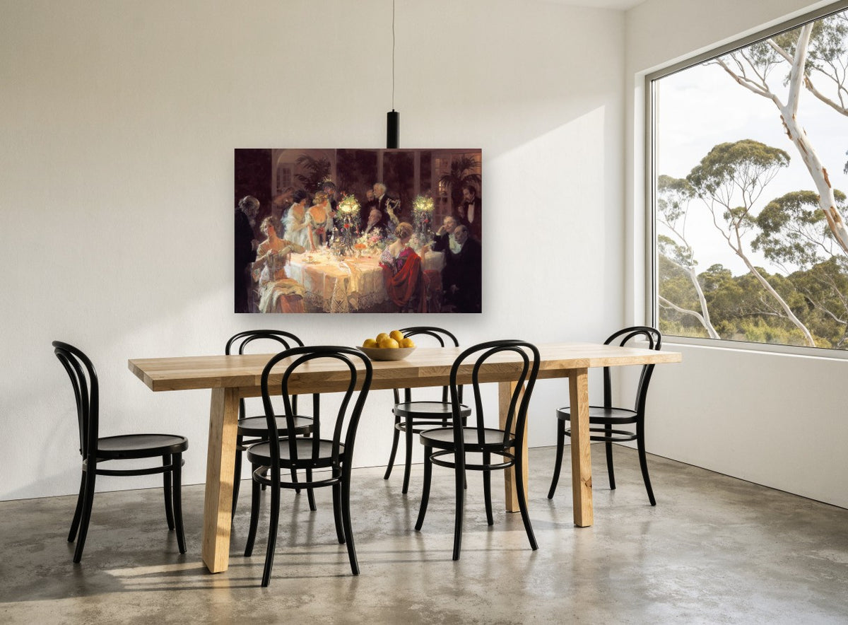 Candlelit Dinner Party kitchen canvas print on the wall of a dining room