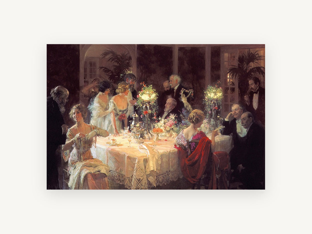 Candlelit Dinner Party, kitchen canvas wall art print, front view