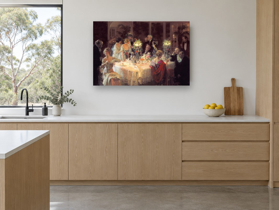 Candlelit Dinner Party kitchen canvas print on the wall of a kitchen