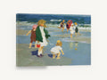 Children at Water's Edge, children playing on beach impressionist seascape, coastal canvas wall art print ready to hang