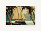 Schooner Between Palms, coastal canvas wall art print, front view