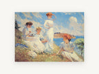 Sunlit Hillside Gathering, coastal canvas wall art print, front view