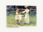 Garden Circle Dance, mother and children dancing garden painting, floral canvas wall art print ready to hang