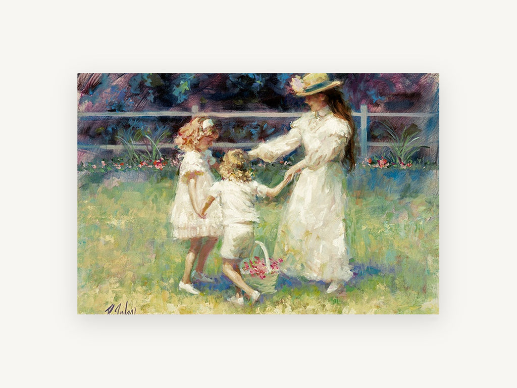 Garden Circle Dance, floral canvas wall art print, front view