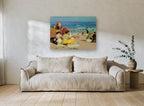 Afternoon on the Sand coastal canvas print on the wall of a living room