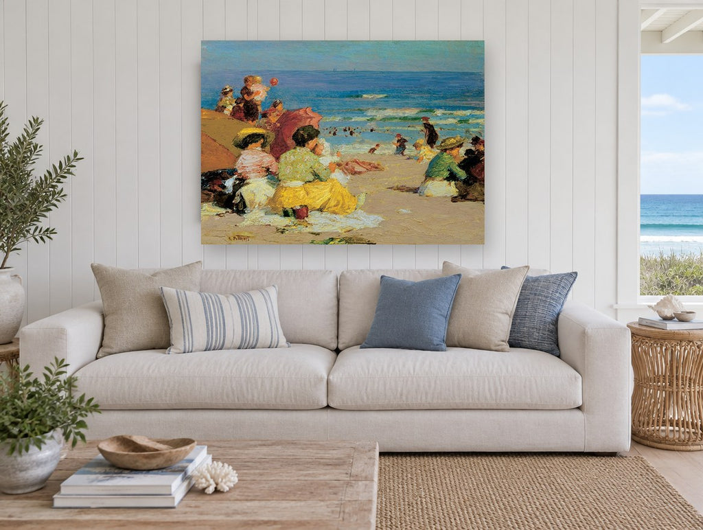 Afternoon on the Sand coastal canvas print on the wall of a beach house living room