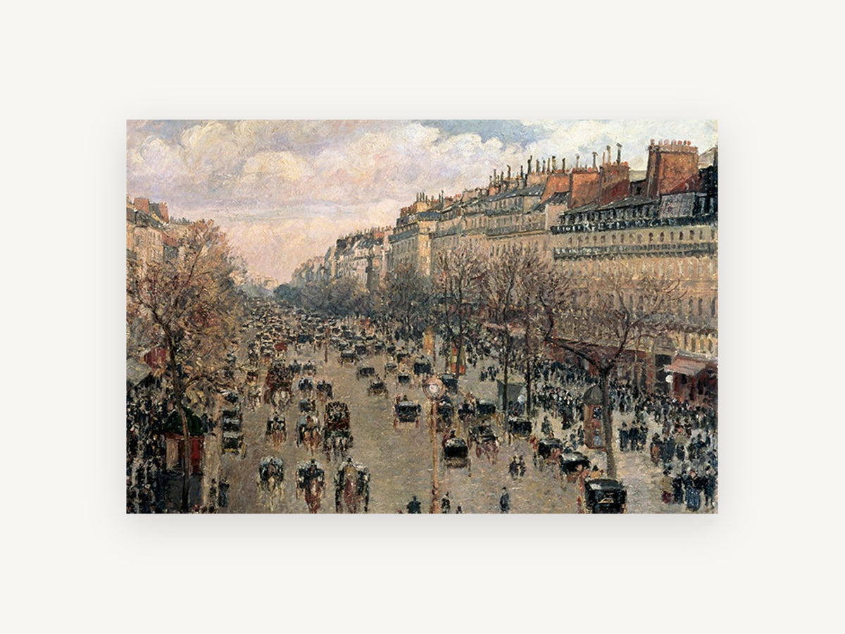 Boulevard in Afternoon Light, paris boulevard street scene painting, city canvas wall art print, front view