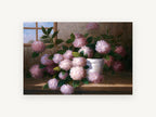Windowsill Pink Hydrangeas, floral canvas wall art print, front view
