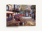 Flower Cart Courtyard, parisian flower cart street scene, floral canvas wall art print ready to hang