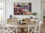 Flower Cart Courtyard floral canvas print on the wall of a Hamptons dining room