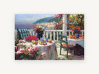 Seaside Terrace Brunch, coastal canvas wall art print, front view