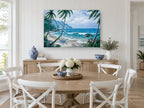Palm Cove Paradise coastal canvas print on the wall of a Hamptons dining room