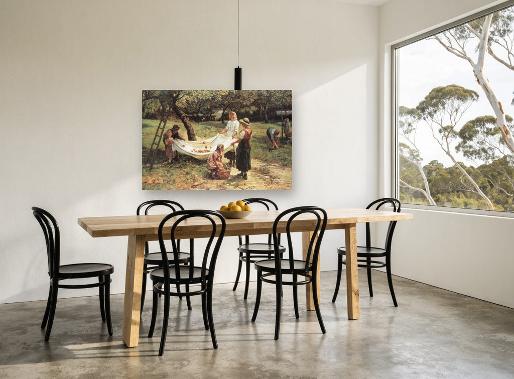 Orchard Apple Harvest floral canvas print on the wall of a dining room