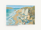 Two Chairs at the Shoreline, beach chairs seascape illustration, coastal canvas wall art print ready to hang