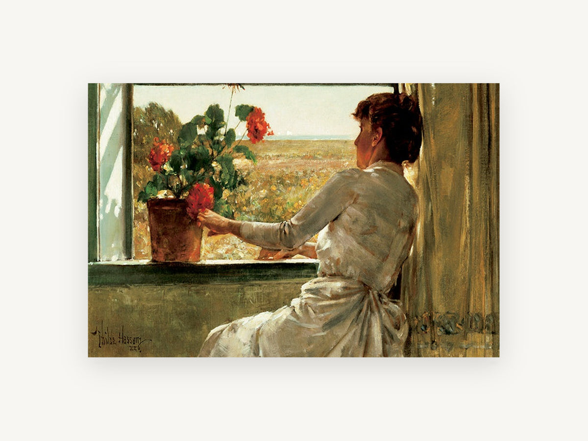 Geranium at the Window, floral canvas wall art print, front view