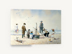 Boys and Their Boat, children sailing boat beach watercolour, coastal canvas wall art print ready to hang