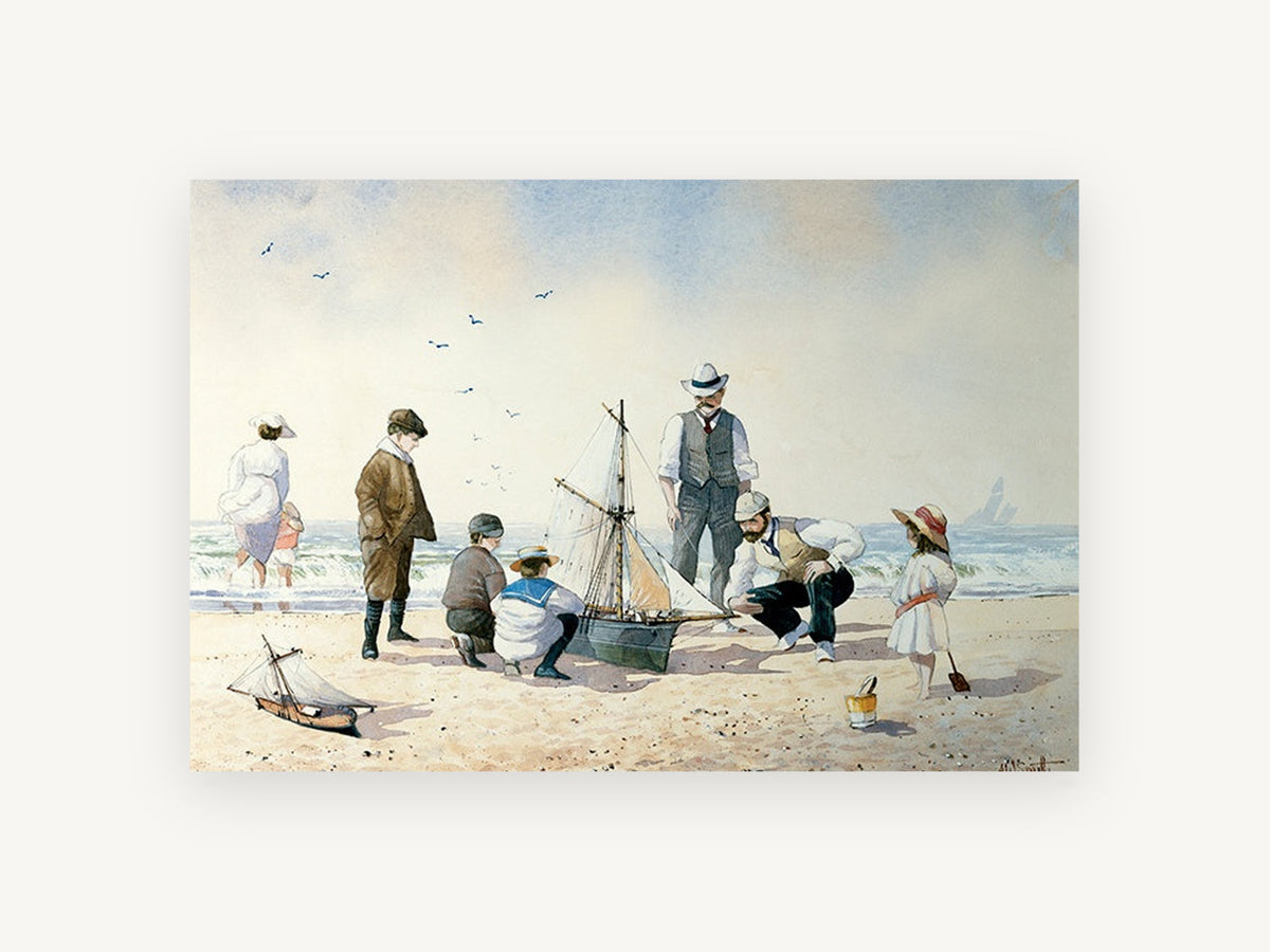 Boys and Their Boat, coastal canvas wall art print, front view