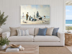 Boys and Their Boat coastal canvas print on the wall of a beach house living room