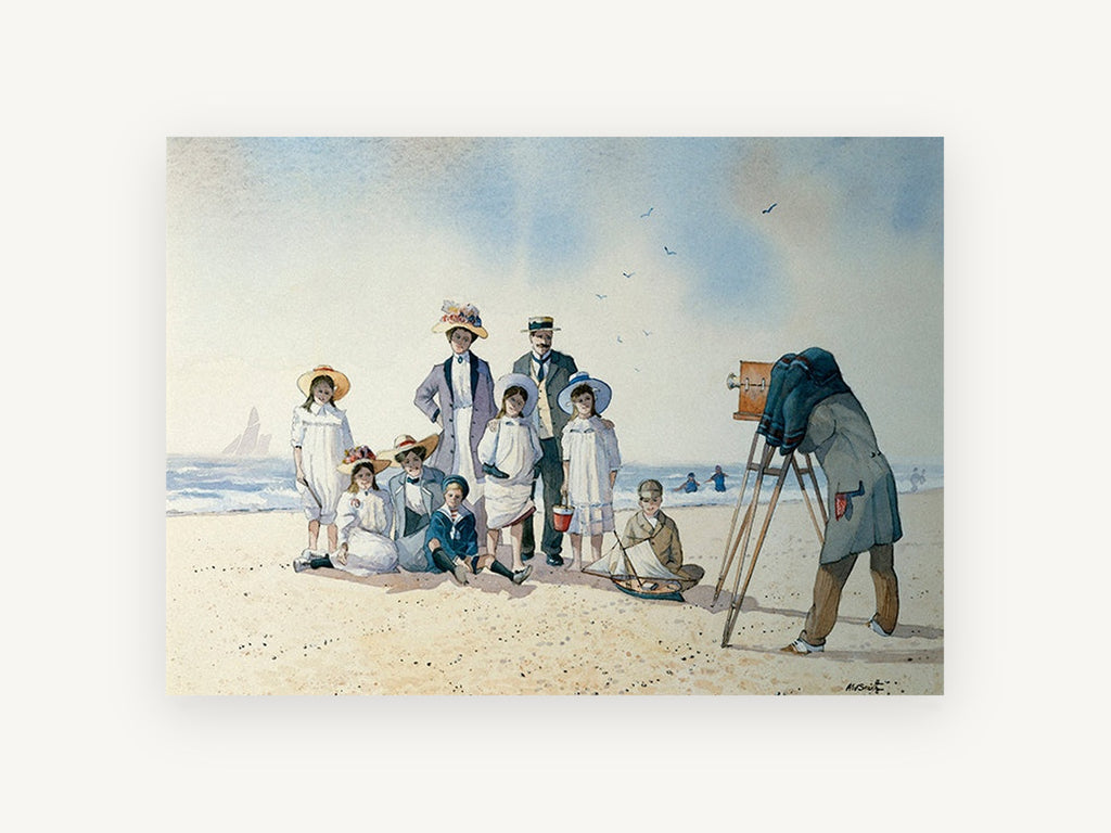 Family Beach Portrait, coastal canvas wall art print, front view