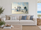 Family Beach Portrait coastal canvas print on the wall of a beach house living room